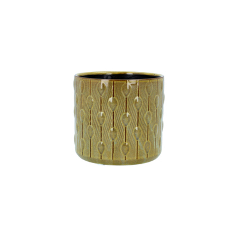 Chartreuse Colour Beadchain Design Ceramic Pot Cover. The Perfect Addition To Your Home Or Garden. By Gisela Graham.